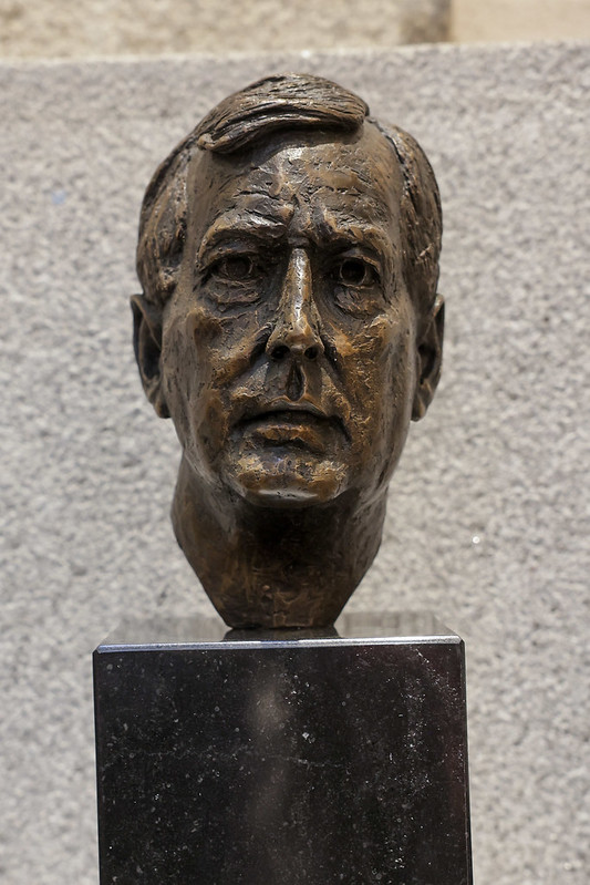 Close-up of the bust of Lord David Trimble at Leinster House
