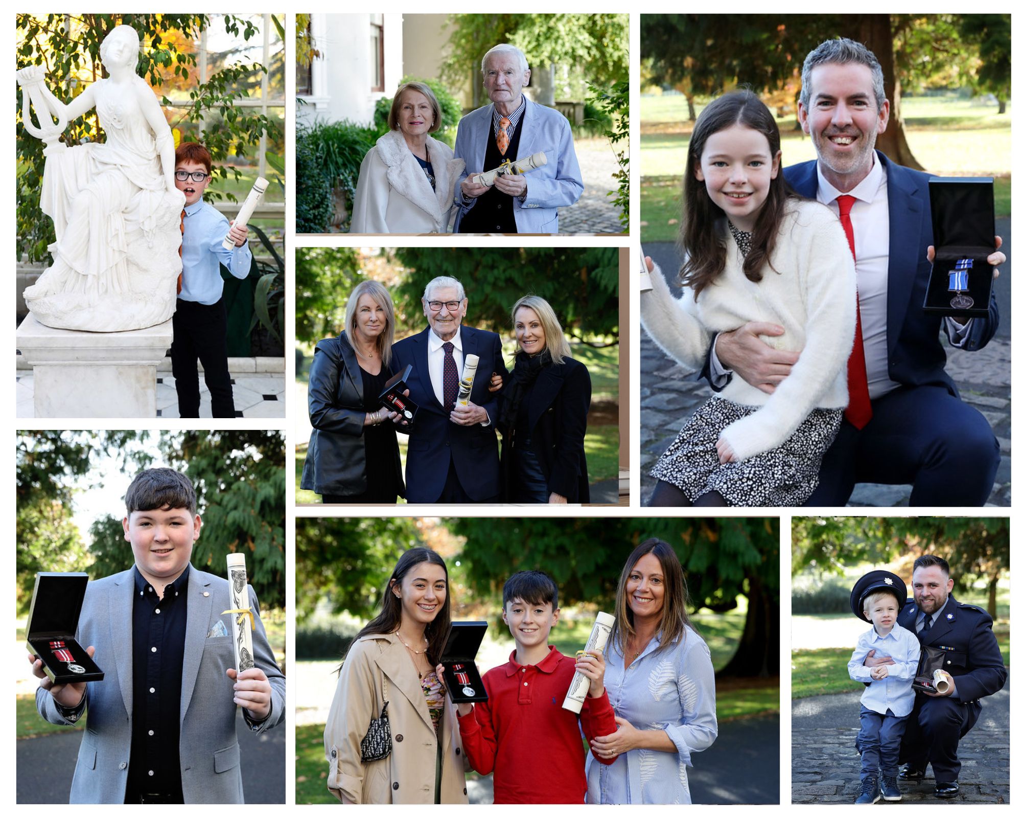 A collage of photos of some of the recipients of the 2023 Bravery Awards and their friends and family