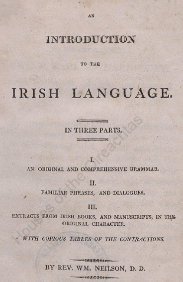 Leathanach ón leabhar ón mbliain 1808 dar teideal “An Introduction to the Irish Language”