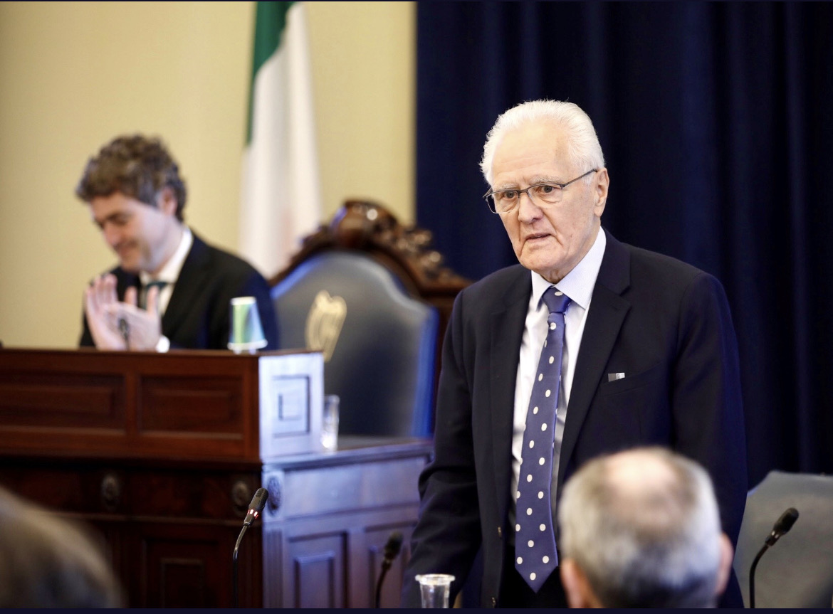 Television still of Lord McFall, Lord Speaker of the House of Lords, addressing the Seanad