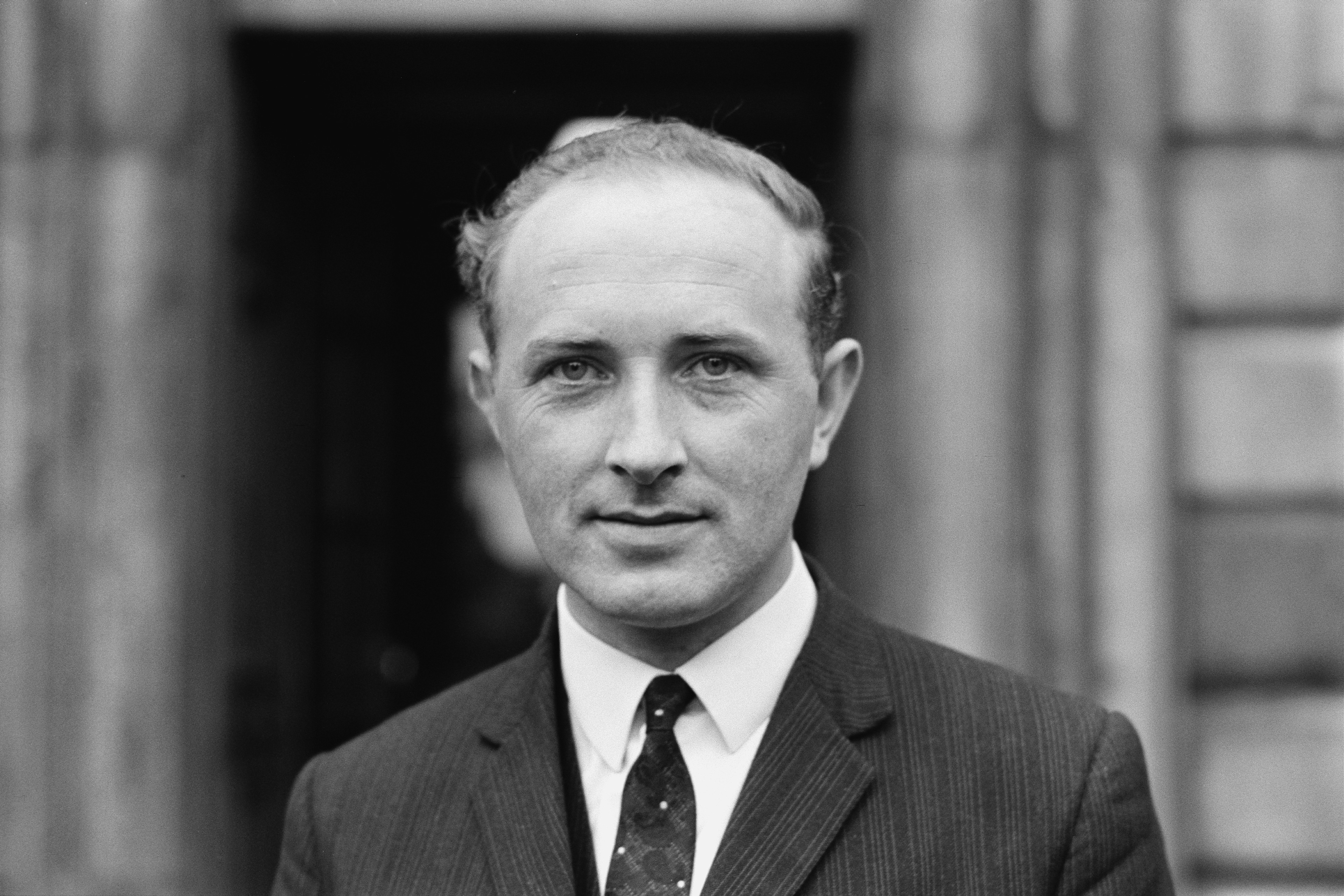 Black and white head and shoulders photograph of Billy Fox, a former Member of Seanad Éireann