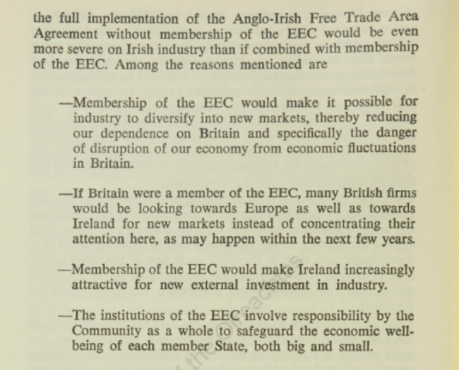 Ballraíocht na gComhphobal Eorpach, Impleachtaí d’Éirinn, Aibreán 1970