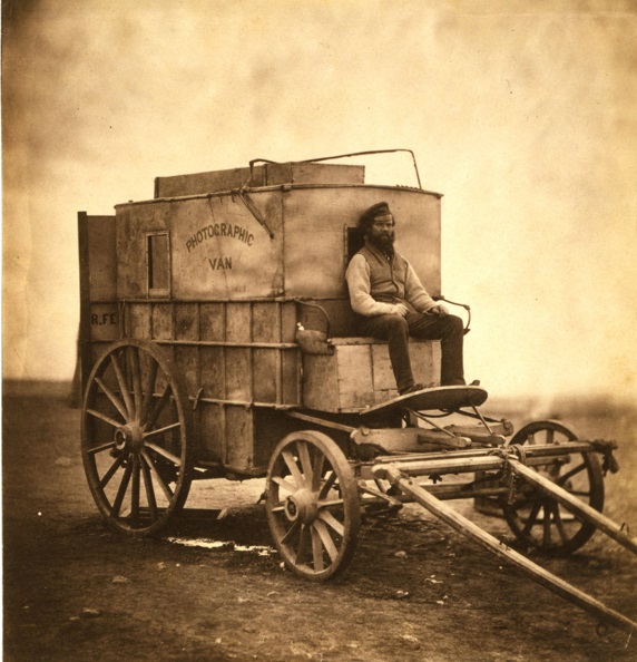 Photo of a man sitting on a wagon during the Crimean war