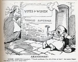 Cartoon showing Prime Minister Asquith abandoning the Franchise Bill 1913