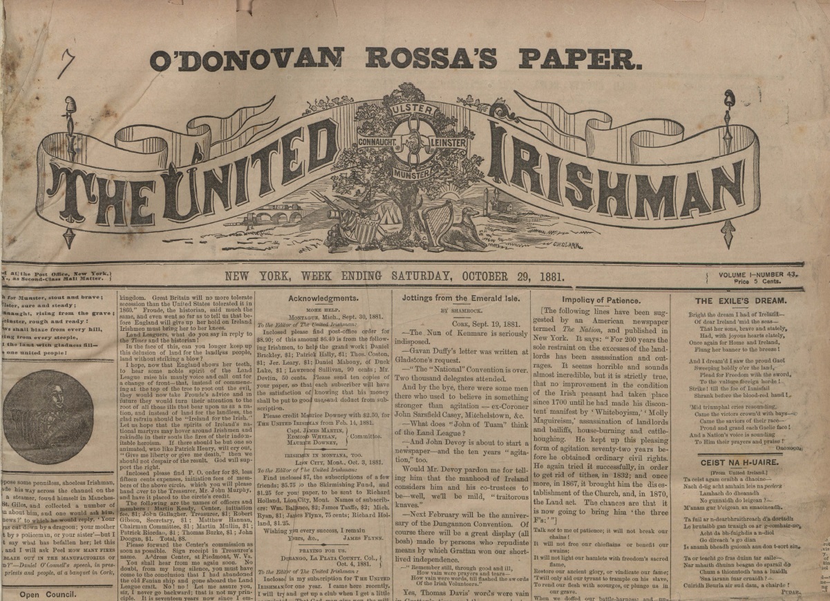Gearrthán ó leathanach tosaigh an nuachtáin ‘The United Irishman’