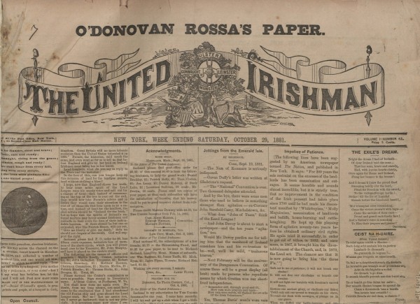 Cutting of a 19th centure newspaper masthead entitled O'Donovan Rossa's Paper - The United Irishman