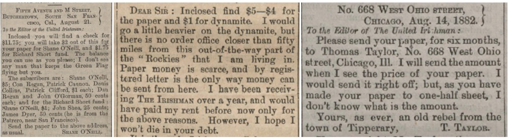 Cuttings of letters published in a 19th century newspaper