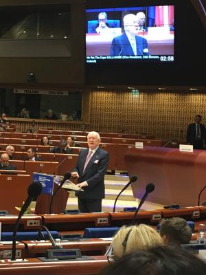 Pat the Cope Gallagher speaking at teh Council of Europe in Strasbourg