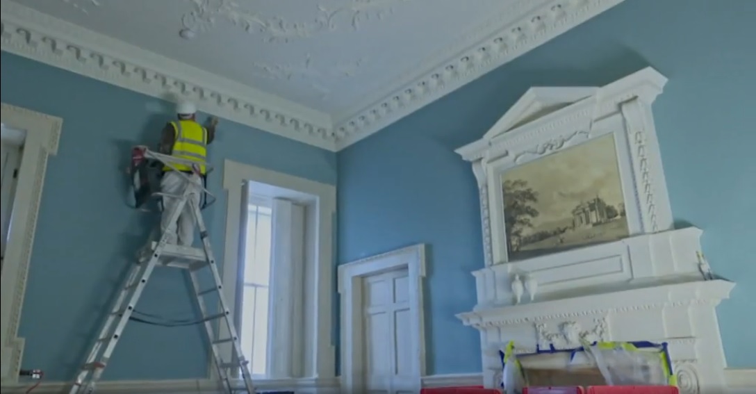 Worker painting an interior in Leinster House