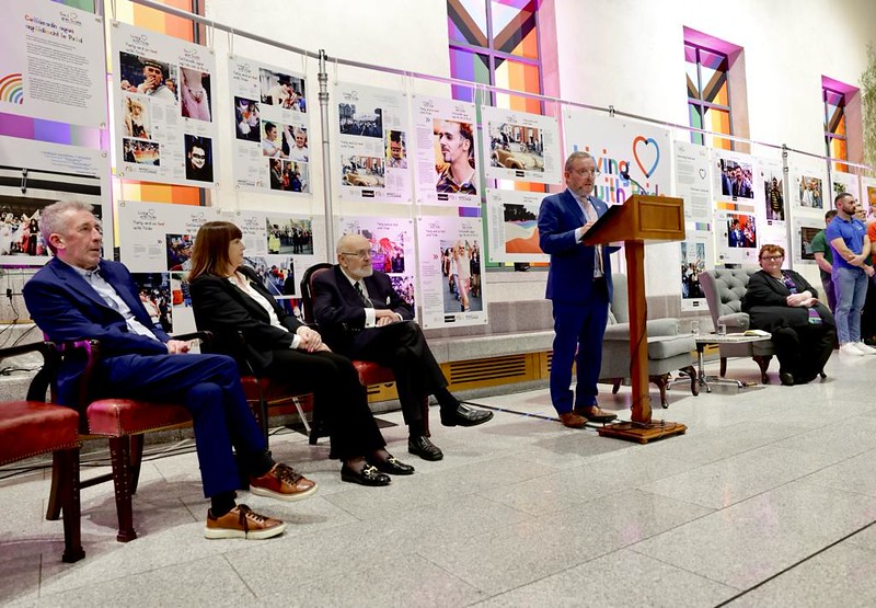 The Cathaoirleach and a panel of speakers at the Bród 93/23 event, including Máire Geoghgegan-Quinn and Senator David Norris