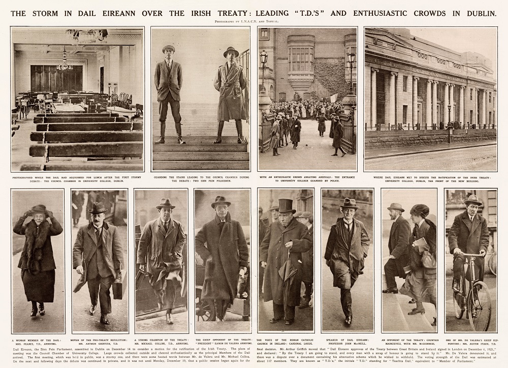 Photo montage in 1921 newspaper showing people arriving at Earlsfort Terrace