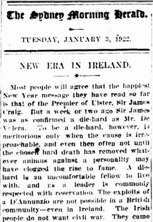 Newspaper clipping, headline: "New era in Ireland"
