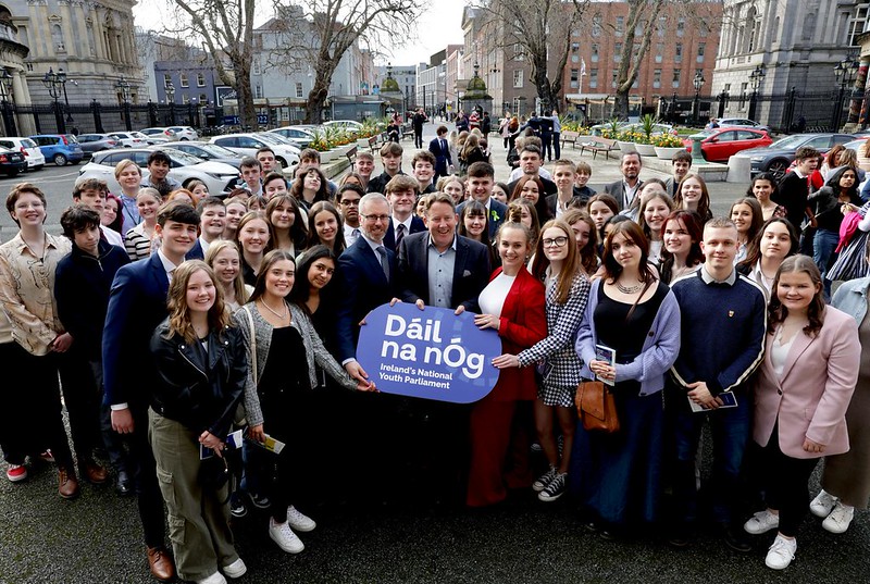 Attendees to Dáil na nOg outside Leinster House