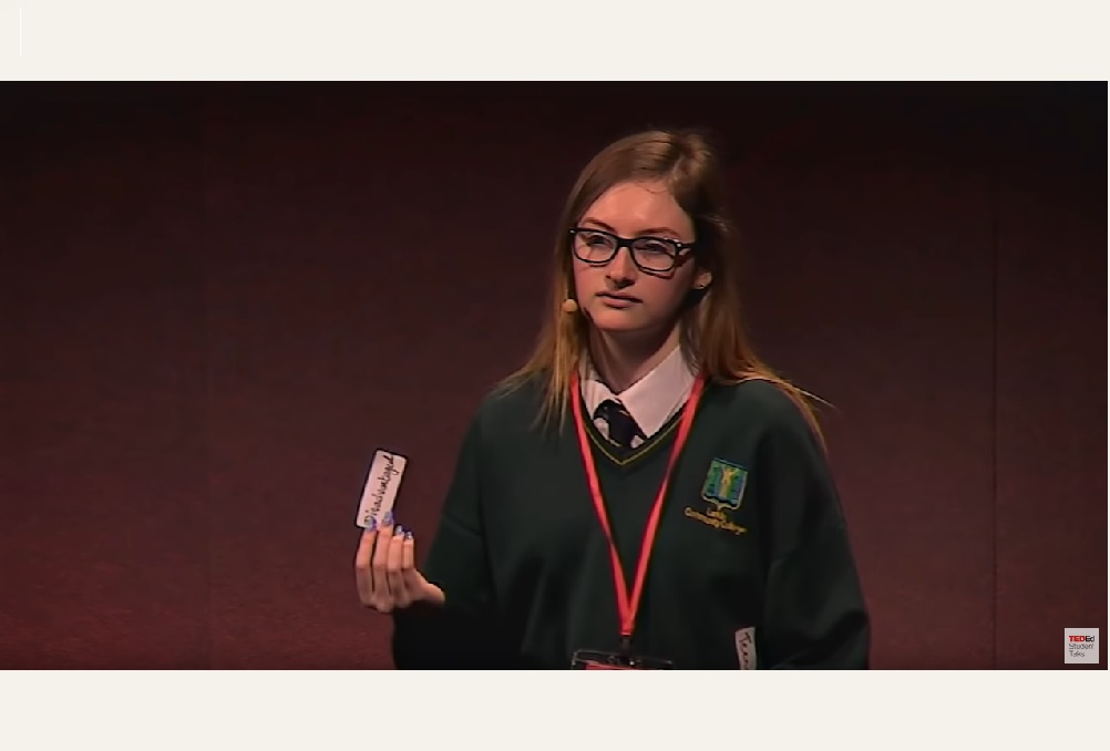 Alex Kennedy delivering her TED-Ed talk in March 2019