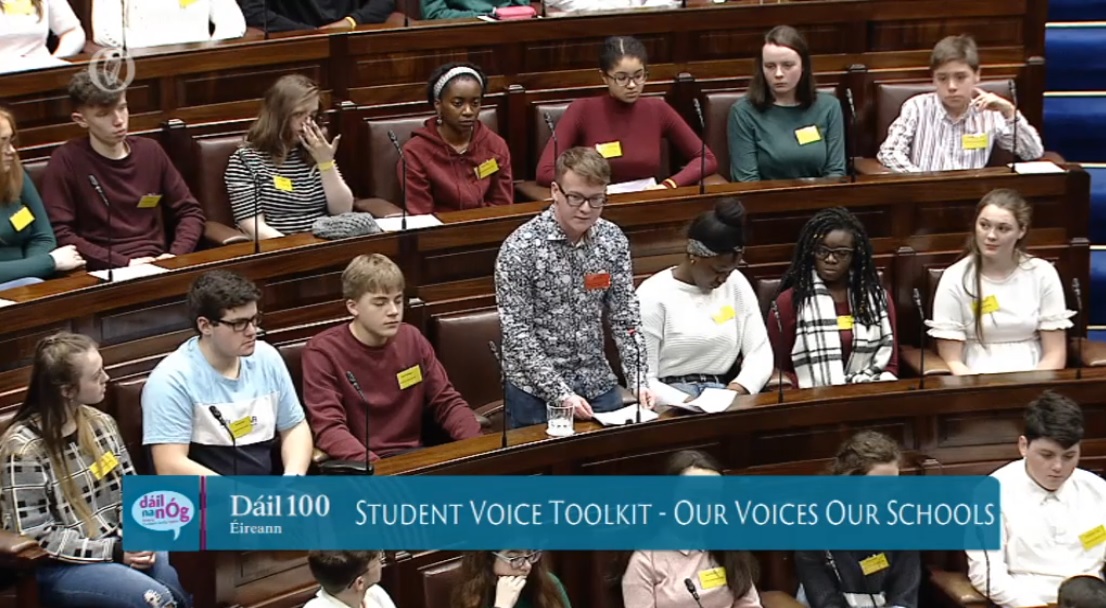 Young Dáil na nÓg delegates speaking in the Dáil Chamber