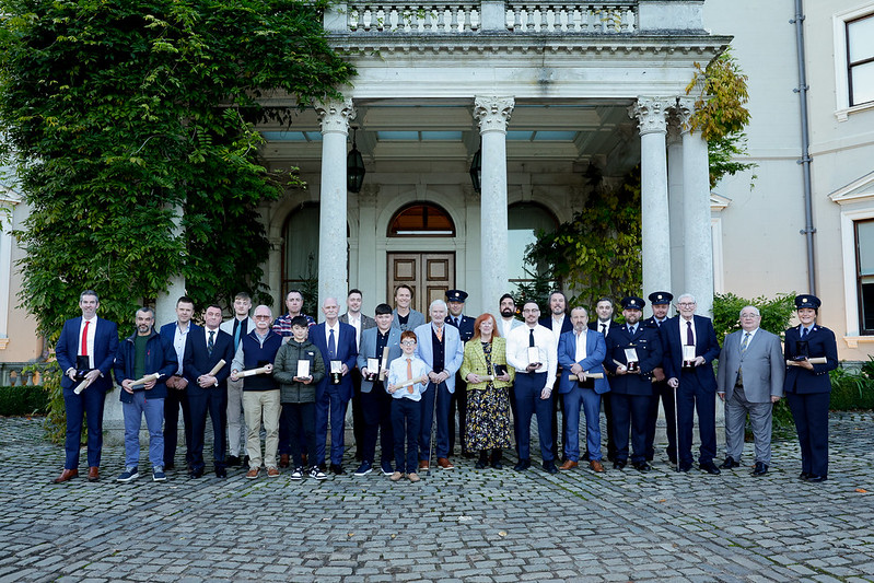 Group photo of recipients of 2023 Bravery Awards taken outside Farmleigh House