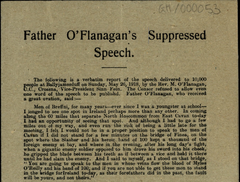 Copy of Father O'Flanagan's suppressed speech