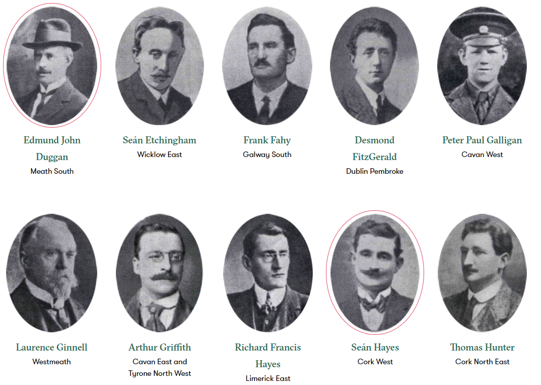 Image with thumbnails of some historic members of the first Dáil